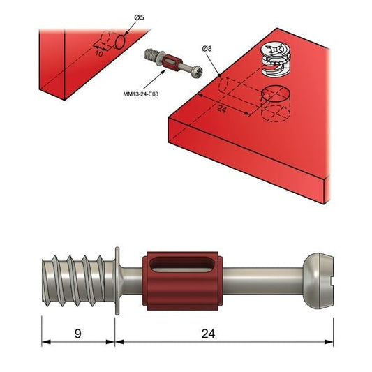 Cam dowel 34mm with Euro Screw-Thread - 1000 pcs NTP