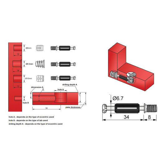 Cam Dowel 34mm with M6 Screw-Thread - 1000 pcs NTP
