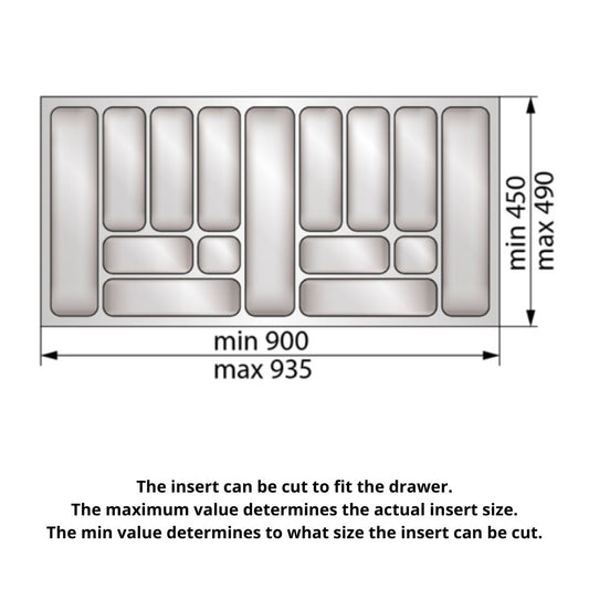 Cutlery Tray for Drawer, Cabinet Width: 1000mm, Depth: 490mm - White Cutlery Tray NTP