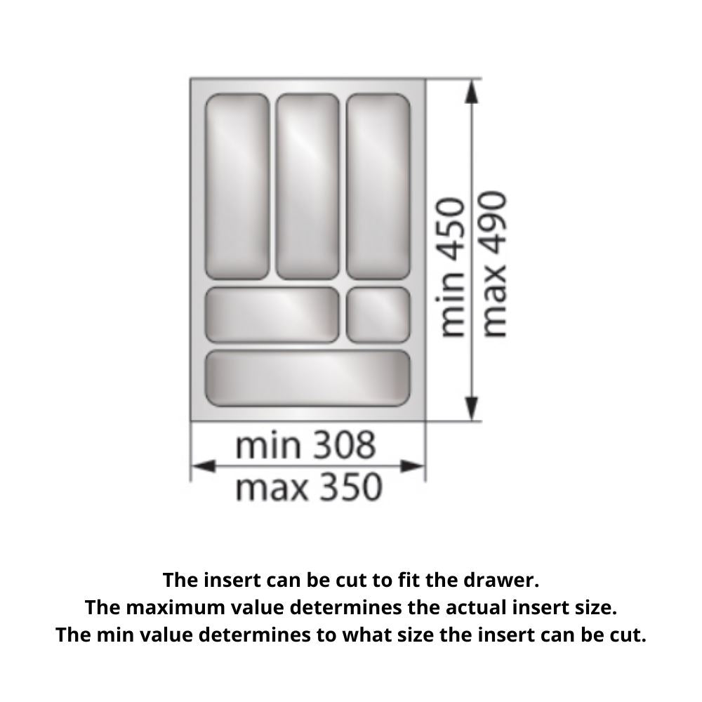 Cutlery Tray for Drawer, Cabinet Width: 400mm, Depth: 490mm - White