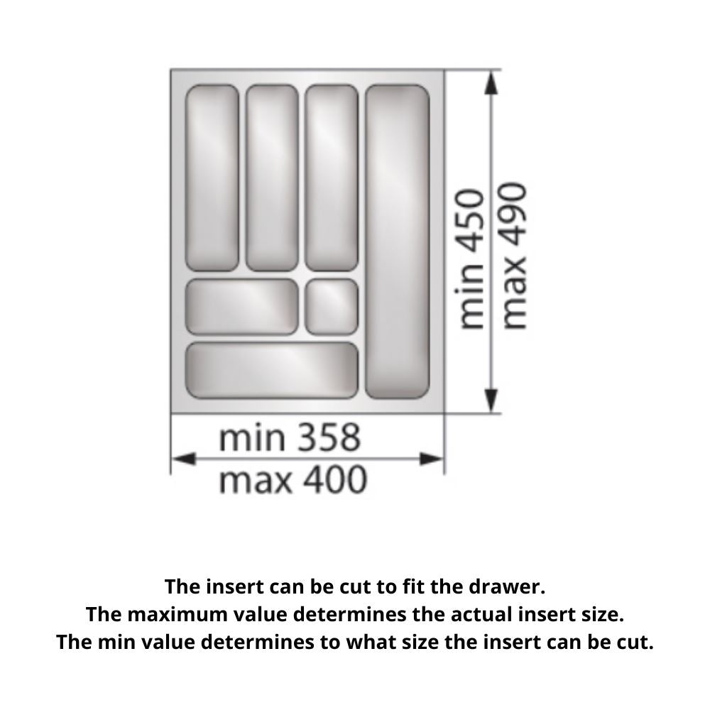 Cutlery Tray for Drawer, Cabinet Width: 450mm, Depth: 490mm - Metallic