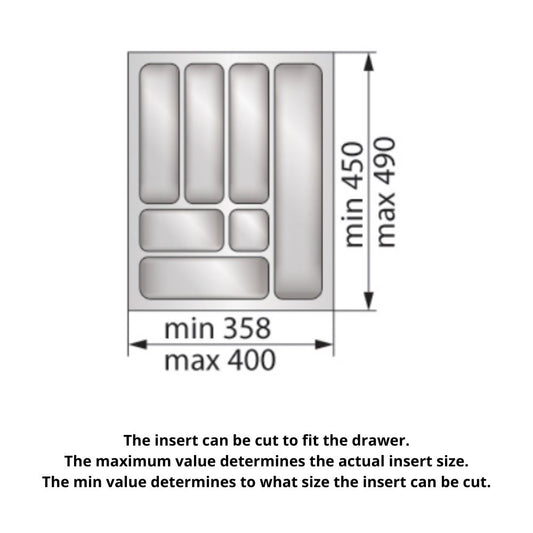 Cutlery Tray for Drawer, Cabinet Width: 450mm, Depth: 490mm - White Cutlery Tray NTP