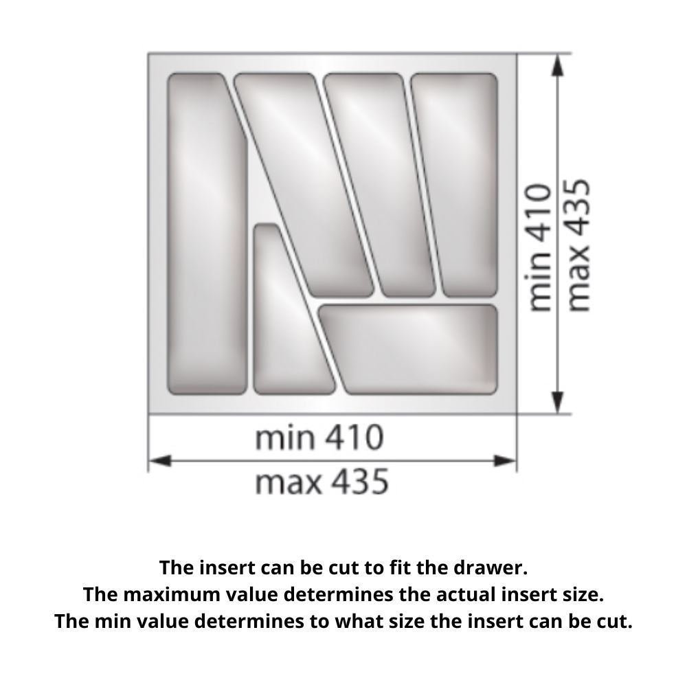 Cutlery Tray for Drawer, Cabinet Width: 500mm, Depth: 430mm - Metallic