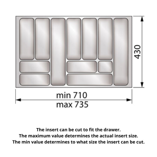 Cutlery Tray for Drawer, Cabinet Width: 800mm, Depth: 430mm - White Cutlery Tray NTP