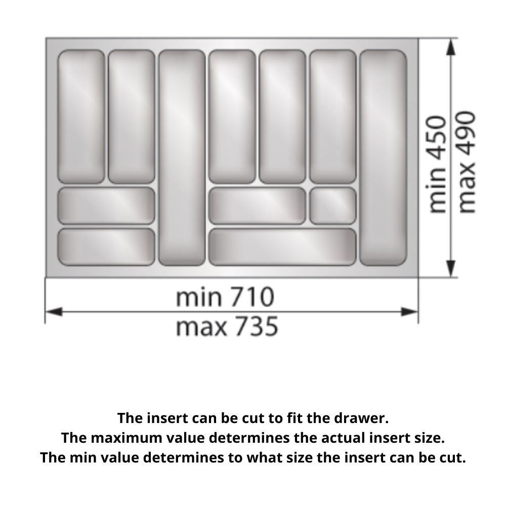 Cutlery Tray for Drawer, Cabinet Width: 800mm, Depth: 490mm - White