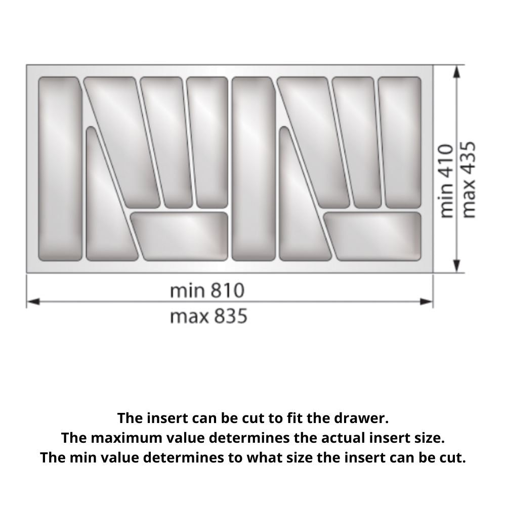 Cutlery Tray for Drawer, Cabinet Width: 900mm, Depth: 430mm - Metallic