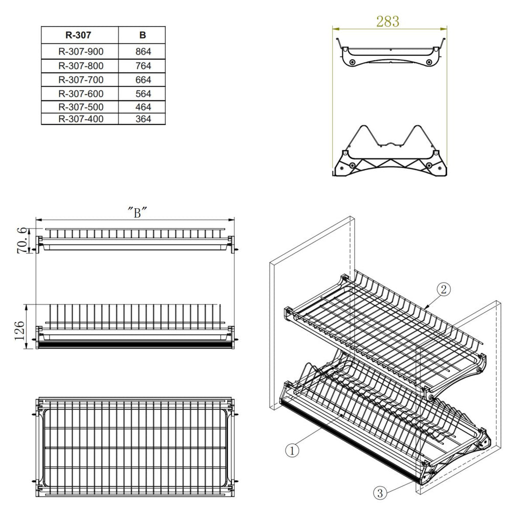 Dish Rack Kitchen Cabinet - Chrome - 500mm