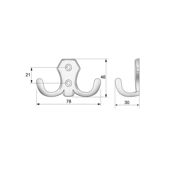 Double robe hook - Aluminium WP02 NTP
