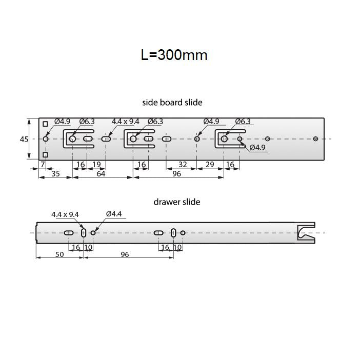 Drawer Runners Auto-Lock 300mm - H45 (Right and Left Side)