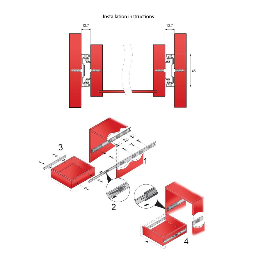 Drawer Runners Auto-Lock 700mm - H45 (Right and Left Side)