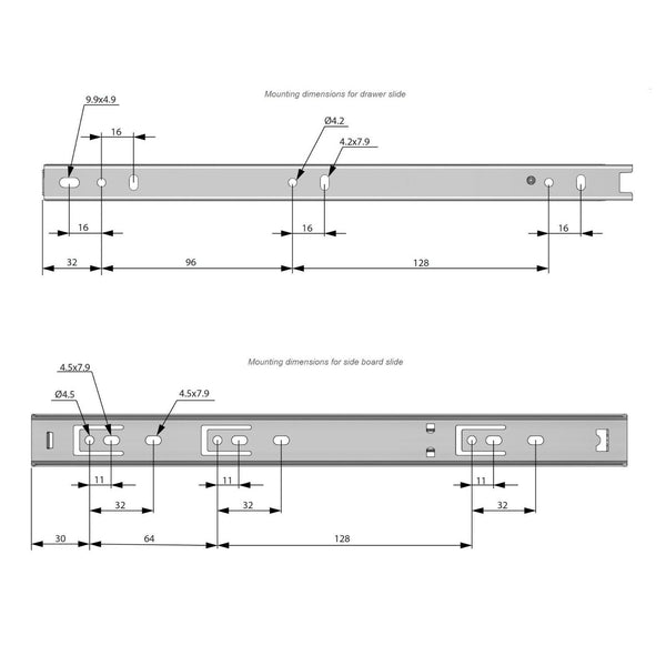 Drawer runners ball bearing 300mm H27 (right and left side) Furnica