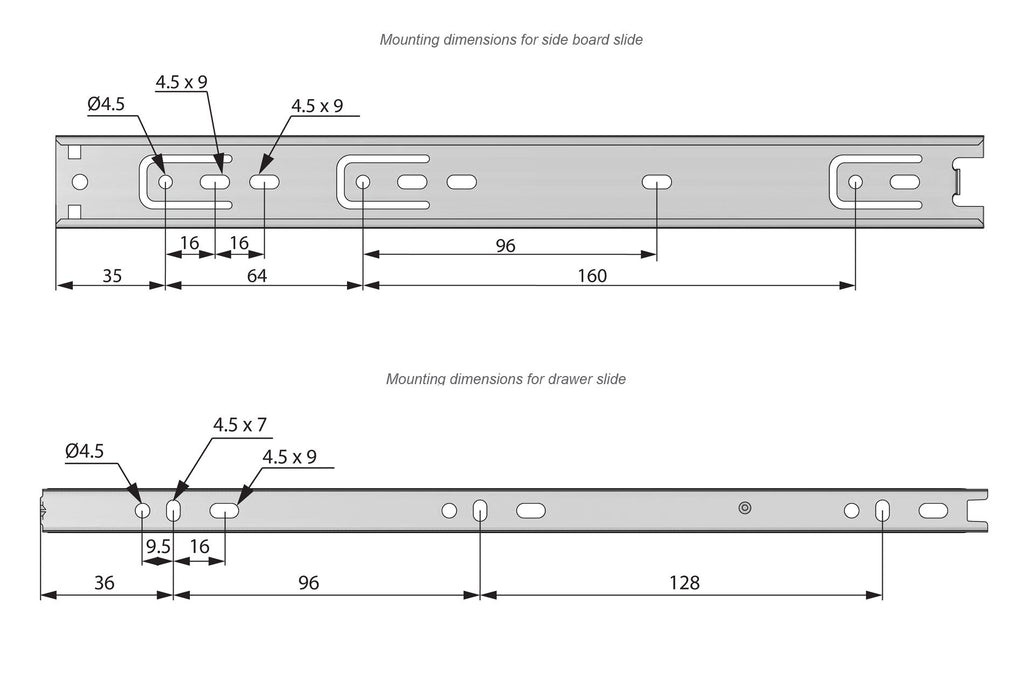 Drawer runners ball bearing 300mm - H30 (right and left side)