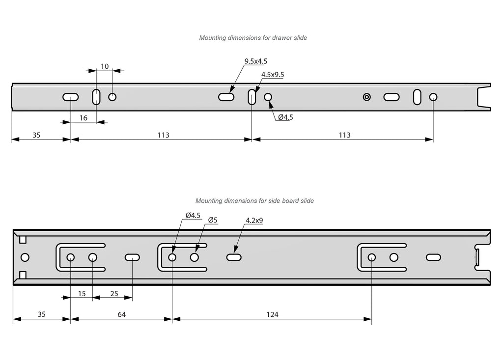 Drawer runners ball bearing 300mm - H35 (right and left side)