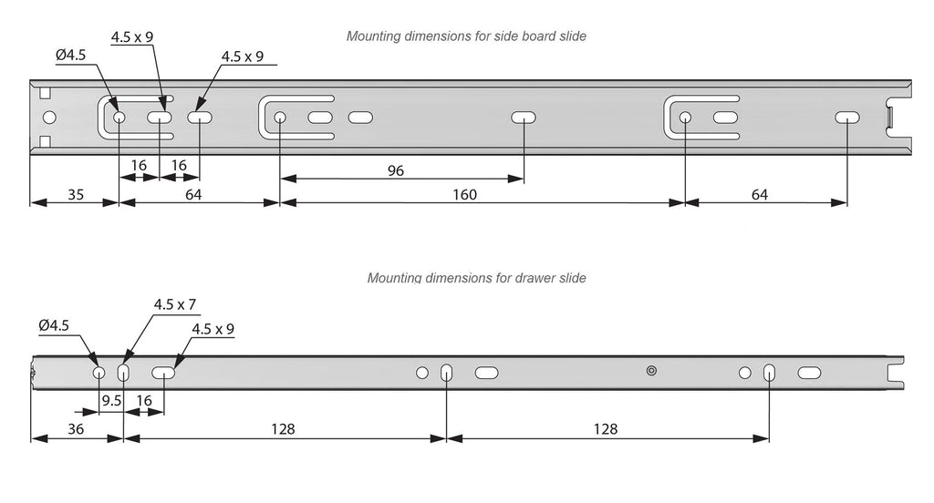 Drawer runners ball bearing 350mm - H30 (right and left side)