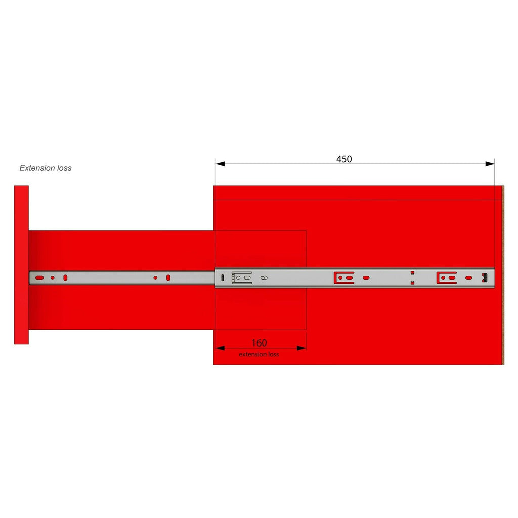 Drawer runners ball bearing 450mm - H27 (right and left side)