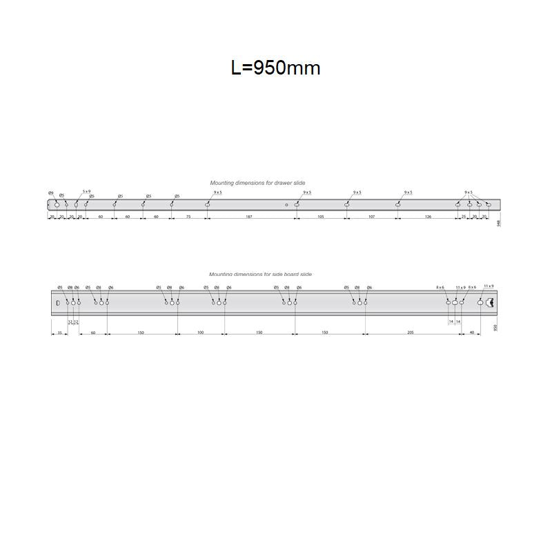Drawer runners ball bearing 950mm - H53 (right and left side)