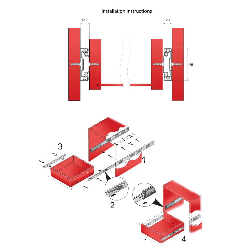 Drawer runners soft-close 700mm - H45 (right and left side)