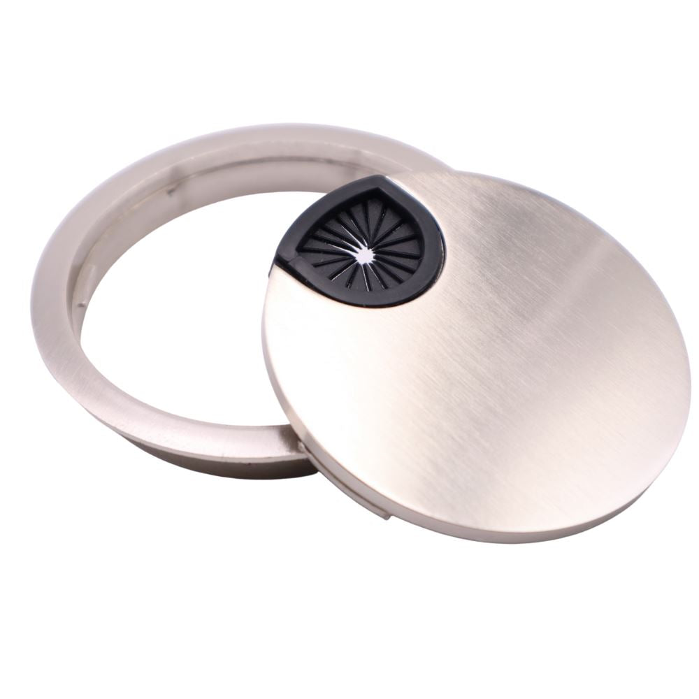Metal Cable Grommet with rubber hole  - Brushed Steel Ø80mm