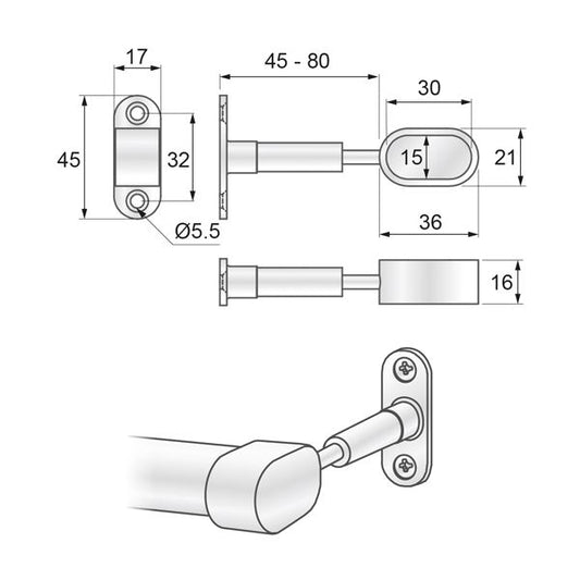 Oval Bar End Bracket 15x30mm, Chrome NTP