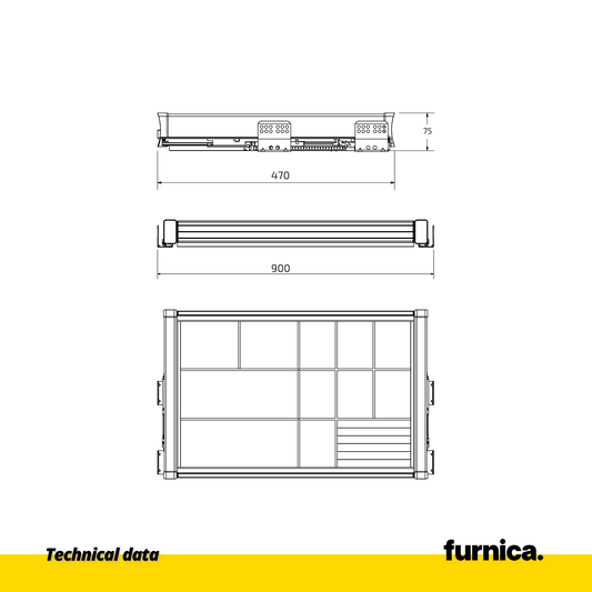 Pull Out Multifunctional Shelf for 90 cm Cabinet Soft-Close - Aluminum/Wood - Grey