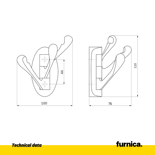 Triple modern hanger hook - Chrome