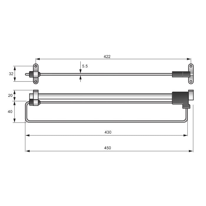 Pull Out Wardrobe Rail 450mm - Chrome