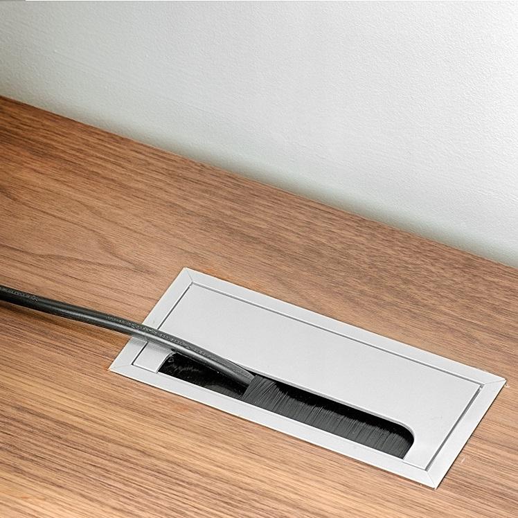 Rectangular Aluminum Cable Grommet 160x80mm, Silver "Wave"