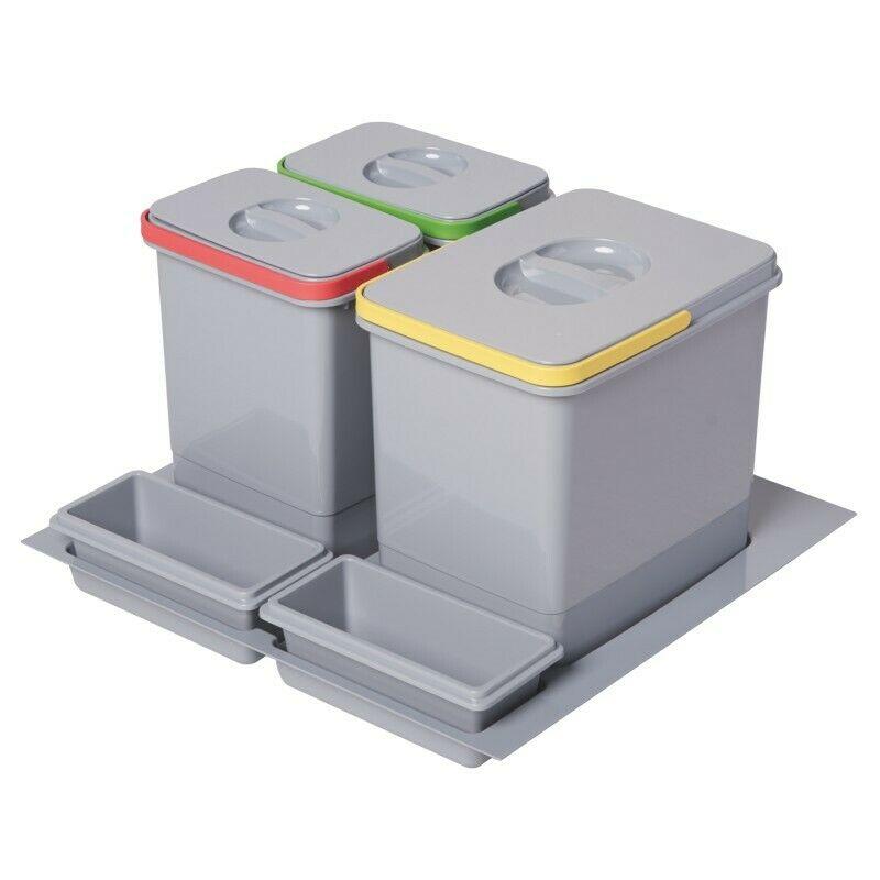 Recycling bins for kitchen - 60cm - 3 Buckets (15L+ 2x7L) Furnica
