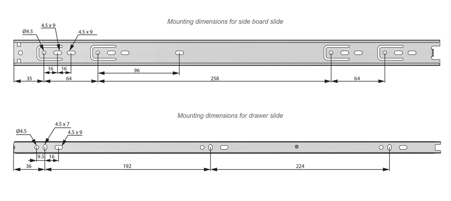 Set of Ball Bearing Slides (left and right), H30 Furnica