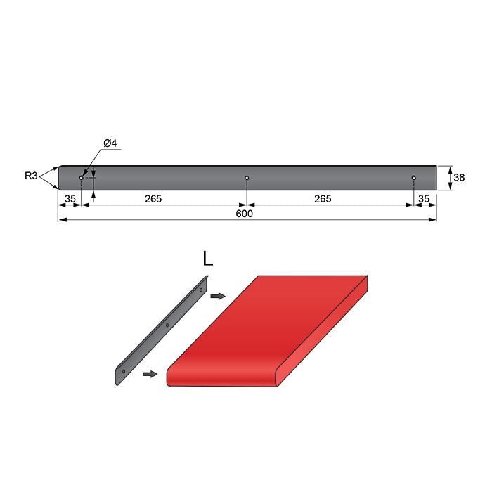 Side Strip for 38mm Worktop R-3, Black Anodized NTP