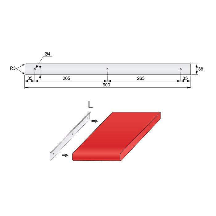 Side Strip for 38mm Worktop R-3, White Powder Coated Aluminium NTP