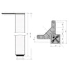Square Furniture Leg 710mm, White, ZnAl Mounting Plate