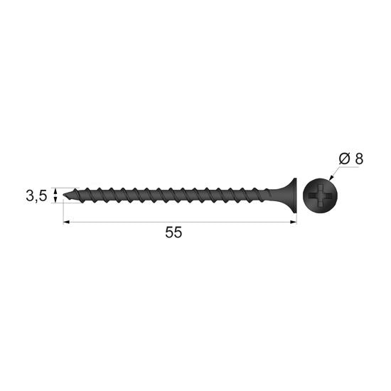 Wood Screws Phillips PH2 3.5x55mm Black (500 pcs) NTP