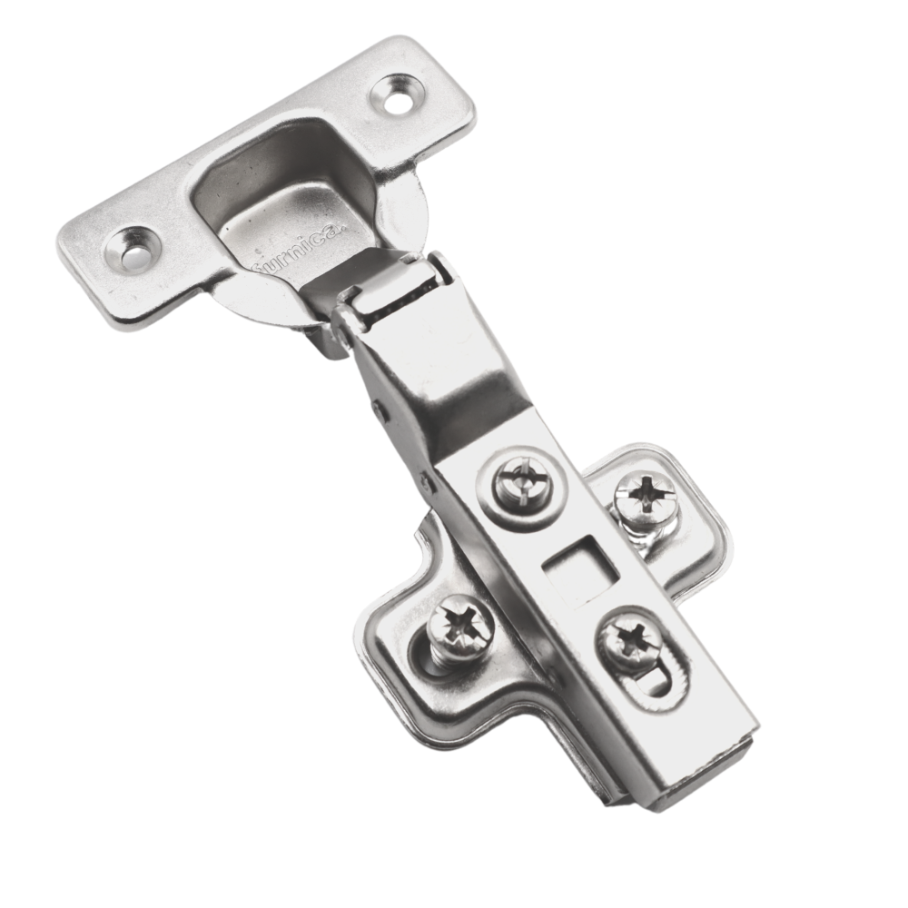 Partial overlay cabinet hinges
