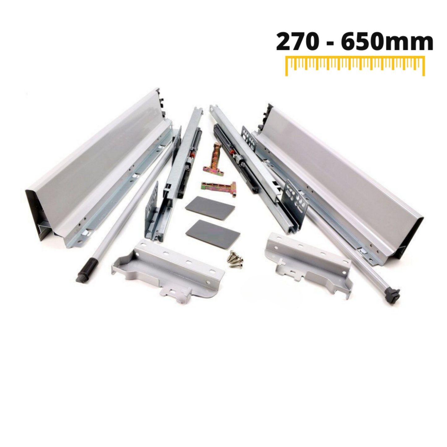 Set of Soft-Close Drawer System, MEDIUM, H: 142mm, Silver (4) – Furnica