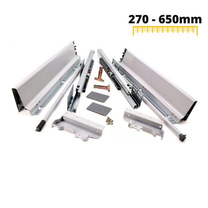 Set of Soft-Close Drawer System, MEDIUM, H: 142mm, Silver (4) – Furnica