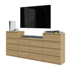 GABRIEL - Chest of 14 Drawers (4+6+4) - Bedroom Dresser Storage Cabinet Sideboard - Lancelot Oak H92cm W220cm D33cm
