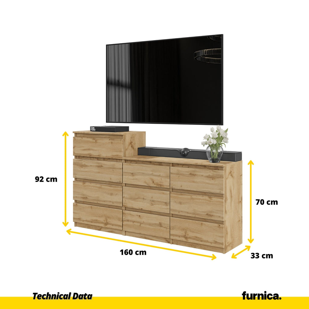GABRIEL - Chest of 10 Drawers (6+4) - Bedroom Dresser Storage Cabinet Sideboard - Wotan Oak H92/70cm W160cm D33cm