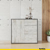 CAMILLE - Push to Open Sideboard with 2 Doors and 2 Drawers - Anthracite / White Pine H74cm W80cm D36cm