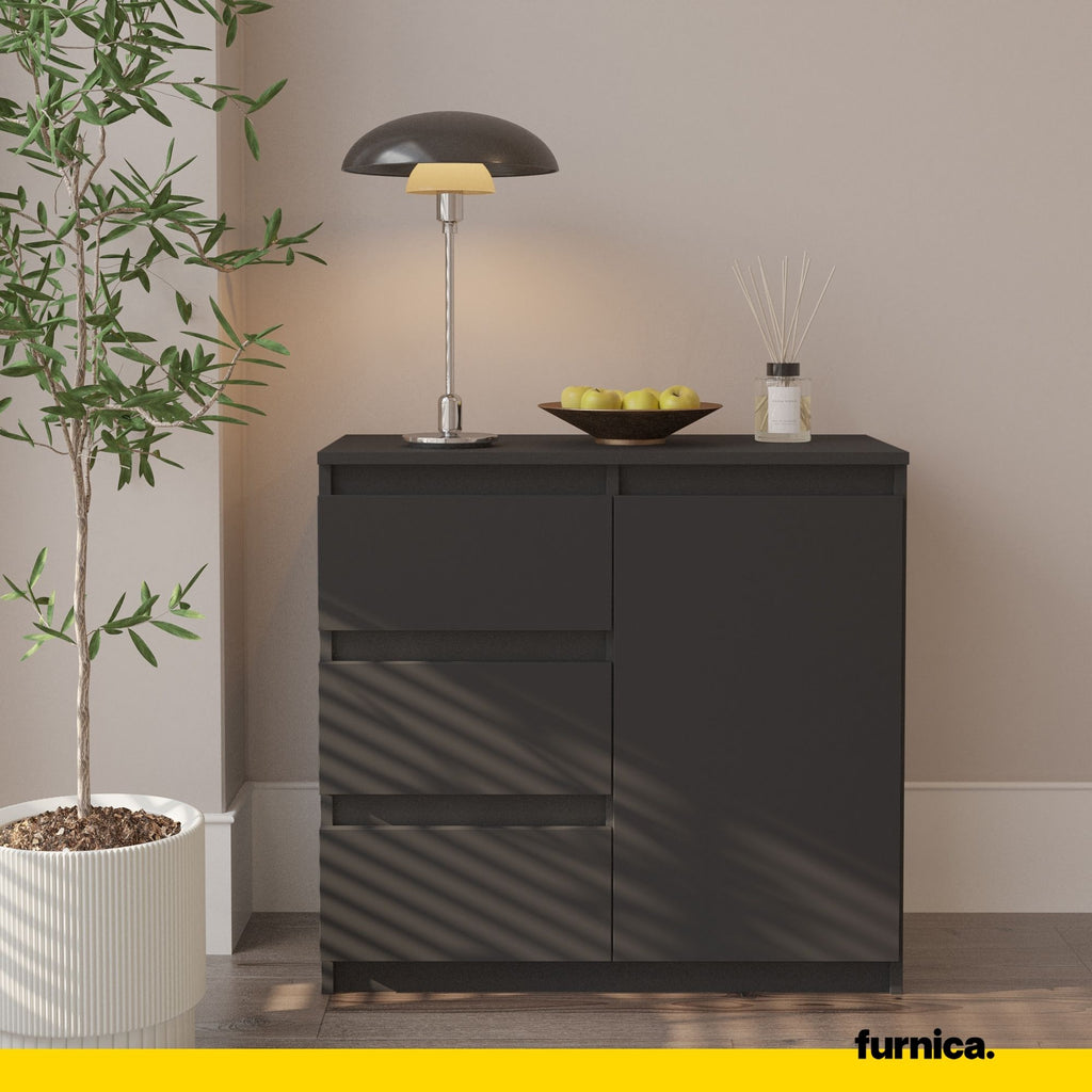 MIKEL - Chest of 3 Drawers and 1 Door - Bedroom Dresser Storage Cabinet Sideboard - Anthracite H75cm W80cm D35cm