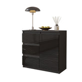 MIKEL - Chest of 3 Drawers and 1 Door - Bedroom Dresser Storage Cabinet Sideboard - Anthracite / Black Gloss H75cm W80cm D35cm