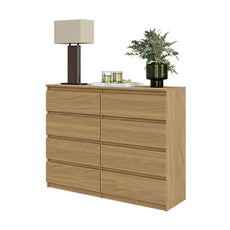 GABRIEL - Chest of 8 Drawers - Bedroom Dresser Storage Cabinet Sideboard - Lancelot Oak H92cm W120cm D33cm