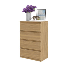 GABRIEL - Chest of 4 Drawers - Bedroom Dresser Storage Cabinet Sideboard - Lancelot Oak H92cm W60cm D33cm