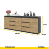 MIKEL - Chest of 6 Drawers and 3 Doors - Bedroom Dresser Storage Cabinet Sideboard - Anthracite / Wotan Oak H75cm W200cm D35cm