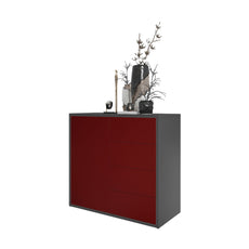 CAMILLE - Push to Open Sideboard with Door and 4 Drawers - Anthracite / Bordeaux Matt H74cm W80cm D36cm