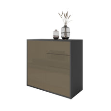 CAMILLE - Push to Open Sideboard with 2 Doors and 2 Drawers - Anthracite / Cappuccino Gloss H74cm W80cm D36cm