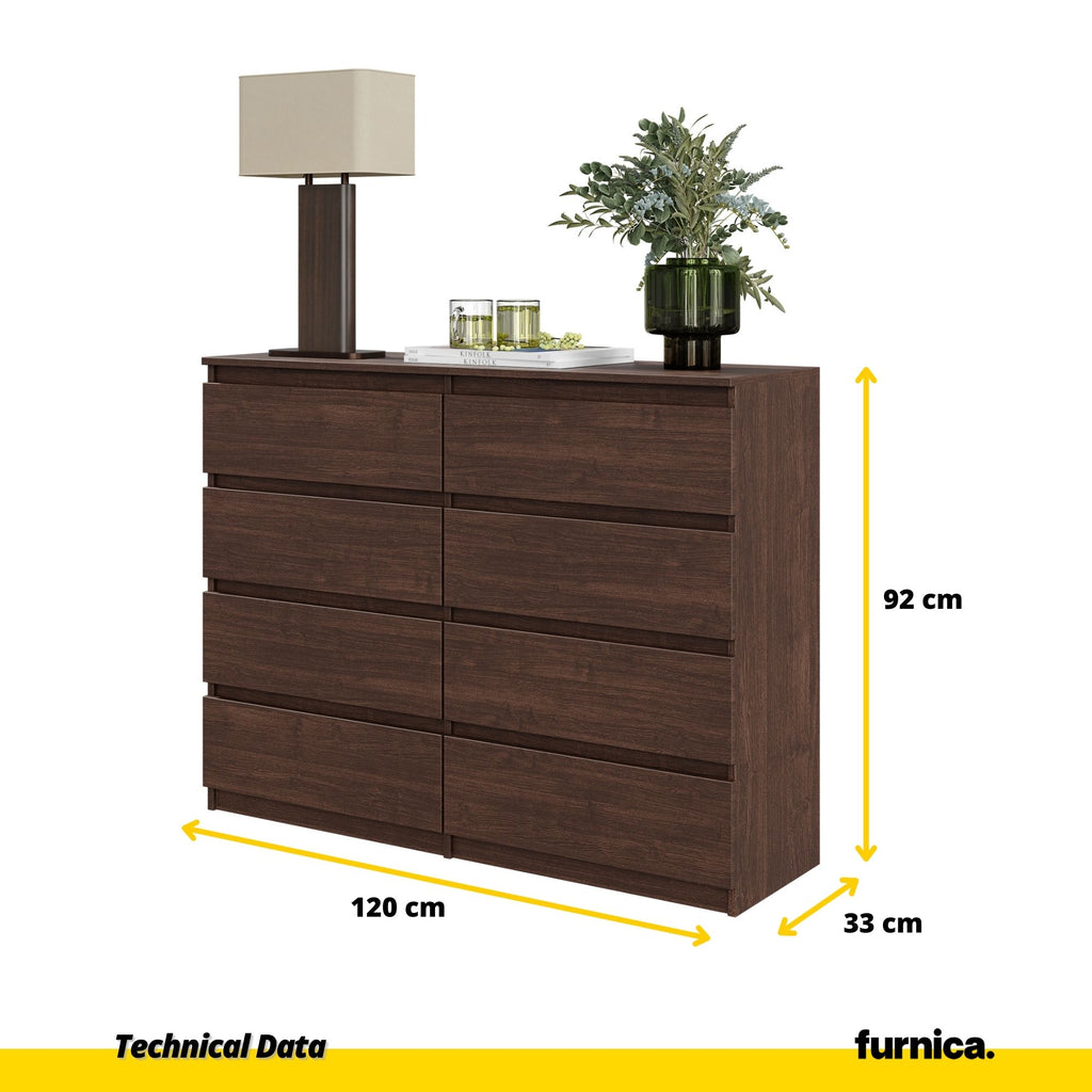 GABRIEL - Chest of 8 Drawers - Bedroom Dresser Storage Cabinet Sideboard - Wenge H92cm W120cm D33cm