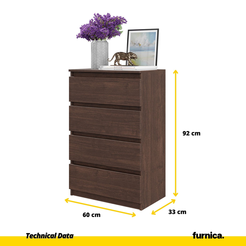 GABRIEL - Chest of 4 Drawers - Bedroom Dresser Storage Cabinet Sideboard - Wenge H92cm W60cm D33cm