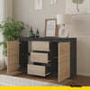 MIKEL - Chest of 3 Drawers and 2 Doors - Bedroom Dresser Storage Cabinet Sideboard - Anthracite / Sonoma Oak H75cm W120cm D35cm