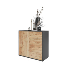 CAMILLE - Push to Open Sideboard with Door and 4 Drawers - Anthracite / Wotan Oak H74cm W80cm D36cm
